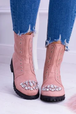 New Boto Lu Boo Damskie Botki Za Kostkę z Cyrkoniami Pudrowy Róż Carrie