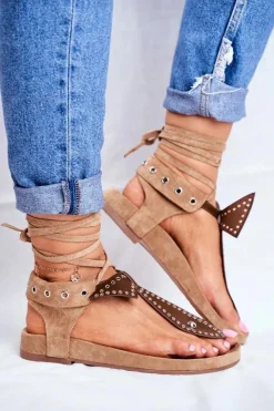 Damskie Boto Lu Boo Damskie Brązowe Wiązane Sandały Japonki Mara