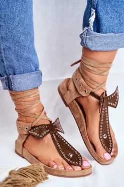 Damskie Boto Lu Boo Damskie Brązowe Wiązane Sandały Japonki Mara