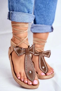 Damskie Boto Lu Boo Damskie Brązowe Wiązane Sandały Japonki Mara