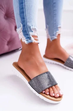 Damskie Boto Lu Boo Damskie Czarne Klapki Z Cekinami Goodies