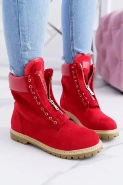 Boto Damskie Trapery|Czarne Botki*Lu Boo Damskie Czerwone Zamszowe Timberki Trapery Suwaki Nancy