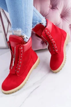 Boto Damskie Trapery|Czarne Botki*Lu Boo Damskie Czerwone Zamszowe Timberki Trapery Suwaki Nancy