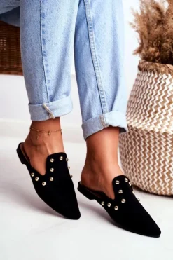 Boto Klapki Damskie Klasyczne*Lu Boo Damskie Klapki Czarne Zamszowe Seniorita