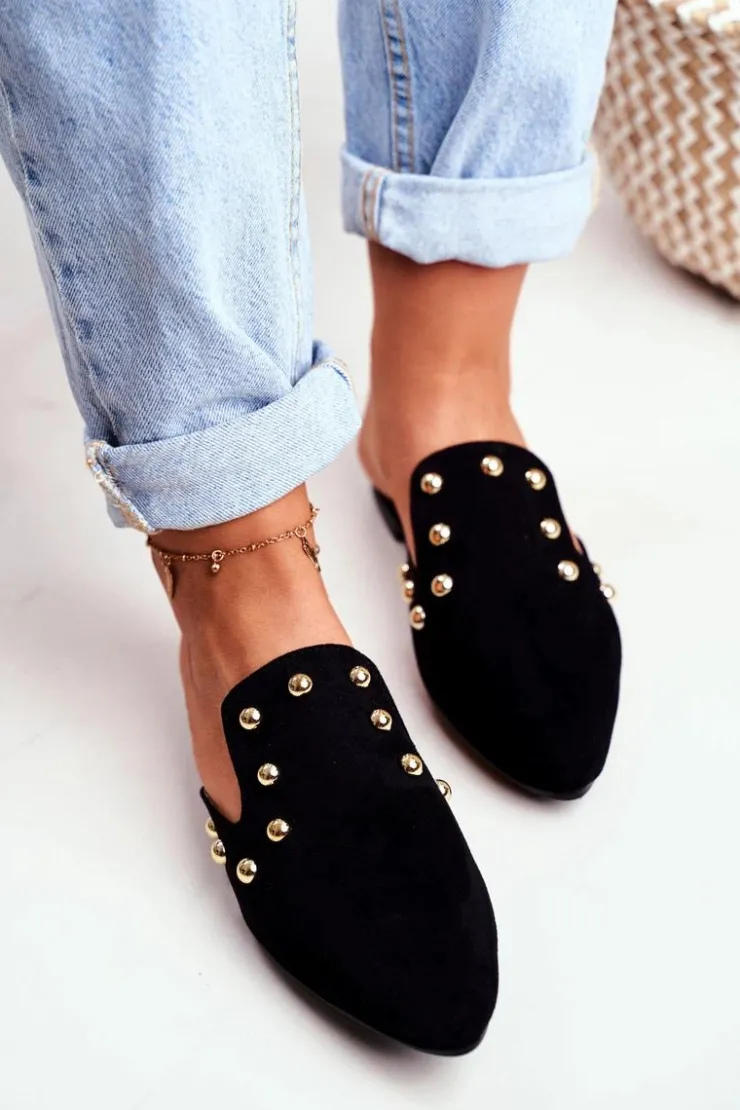 Boto Klapki Damskie Klasyczne*Lu Boo Damskie Klapki Czarne Zamszowe Seniorita