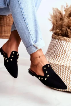 Boto Klapki Damskie Klasyczne*Lu Boo Damskie Klapki Czarne Zamszowe Seniorita