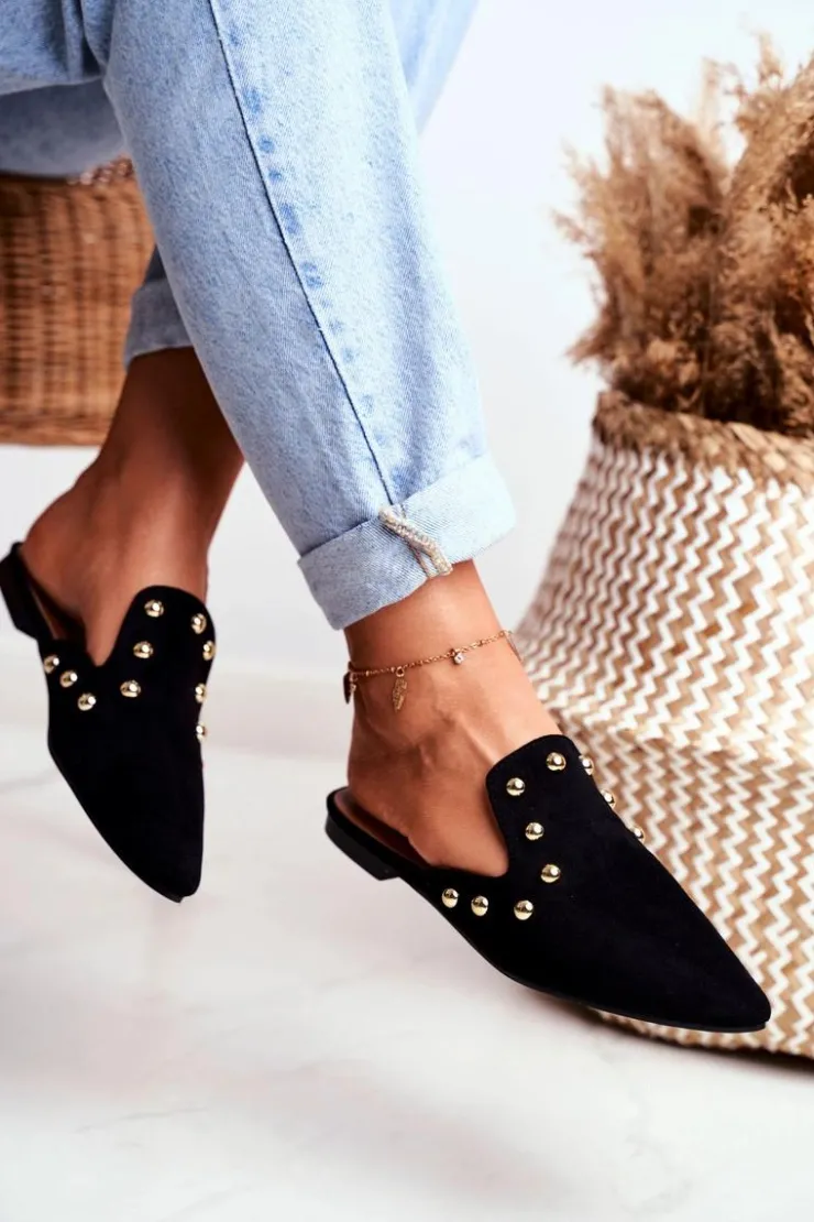 Boto Klapki Damskie Klasyczne*Lu Boo Damskie Klapki Czarne Zamszowe Seniorita