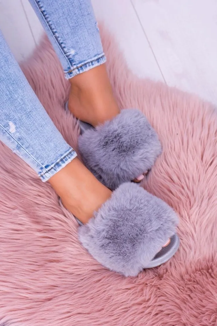 Boto Klapki Z Futerkiem|Klapki Damskie Klasyczne*Lu Boo Damskie Klapki Z Futerkiem Szare Fur XXL