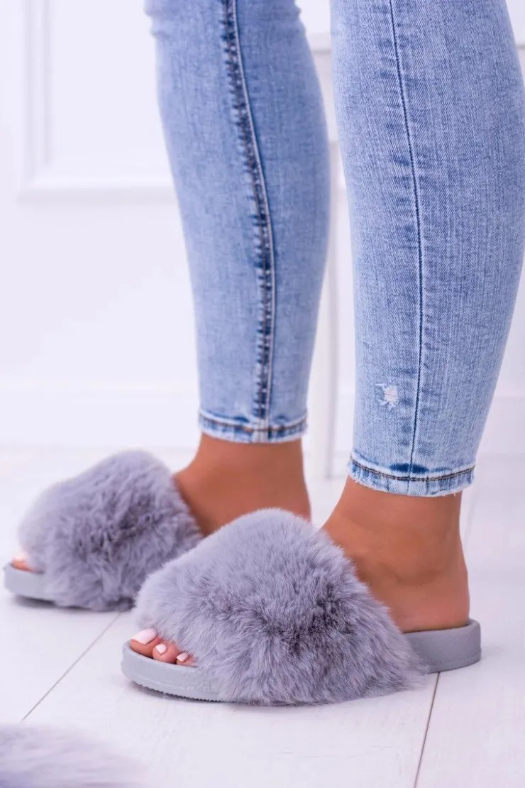 Boto Klapki Z Futerkiem|Klapki Damskie Klasyczne*Lu Boo Damskie Klapki Z Futerkiem Szare Fur XXL