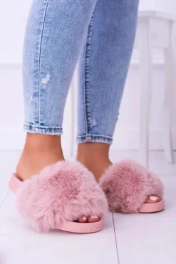 Damskie Boto Lu Boo Damskie Klapki Z Futerkiem Różowe Fur XXL