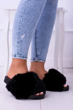 Online Boto Lu Boo Damskie Klapki Z Futerkiem Czarne Fur XXL