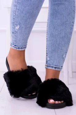 Online Boto Lu Boo Damskie Klapki Z Futerkiem Czarne Fur XXL