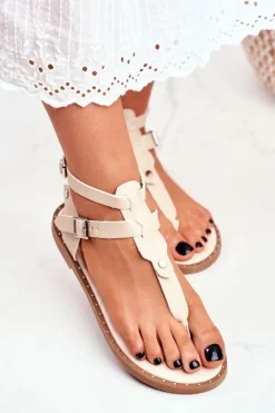 Damskie Boto Lu Boo Damskie Sandały Beżowe Japonki Gladiatorki Achilla