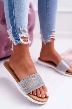 Boto Klapki Damskie Klasyczne*Lu Boo Damskie Srebrne Klapki Z Cekinami Goodies