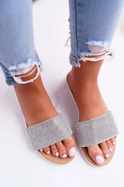 Boto Klapki Damskie Klasyczne*Lu Boo Damskie Srebrne Klapki Z Cekinami Goodies