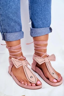 Discount Boto Lu Boo Damskie Wiązane Sandały Japonki Pudrowy Róż Mara