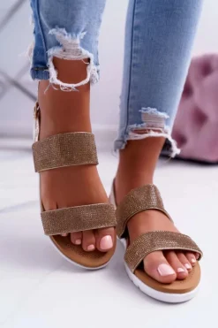 Online Boto Lu Boo Damskie Złote Sandały Z Cyrkoniami Perfect