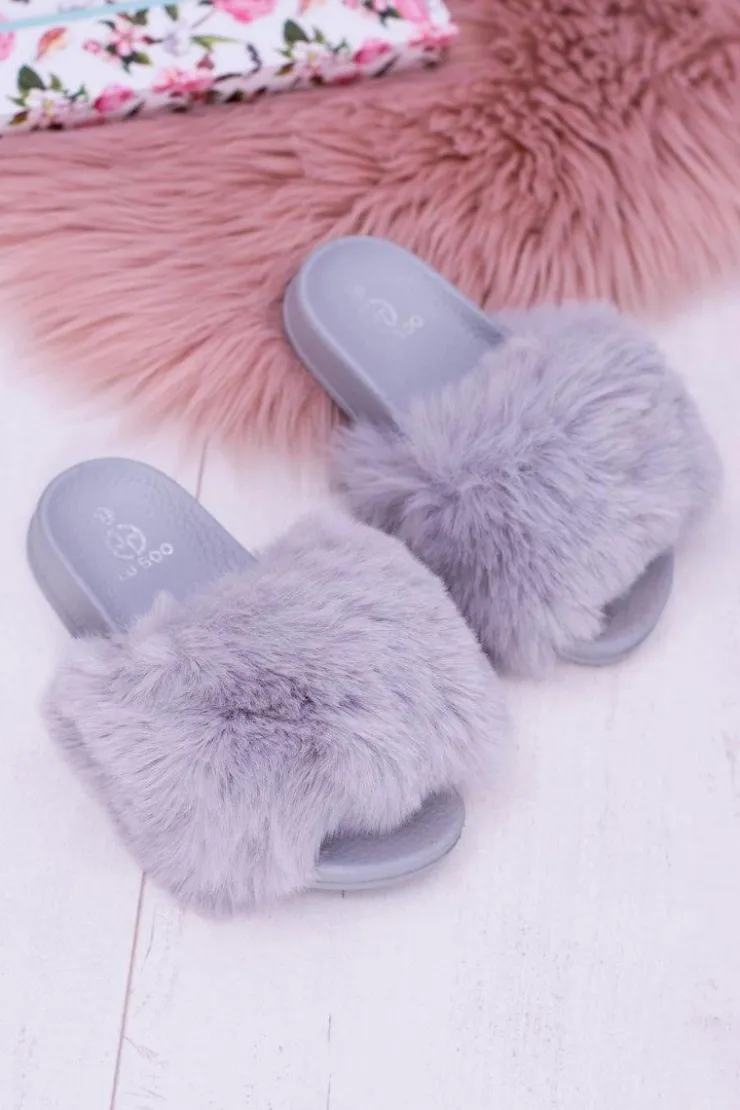 Boto Dziewczęce|Klapki Z Futerkiem*Lu Boo Dziecięce Szare Klapki Z Futerkiem Fur XXL Poli