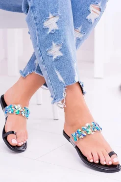 Boto Klapki Sportowe|Klapki Damskie Japonki*Lu Boo Eleganckie Czarne Klapki Cekiny Tanut