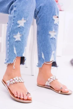 Damskie Boto Lu Boo Eleganckie Złote Klapki Cekiny Tanut