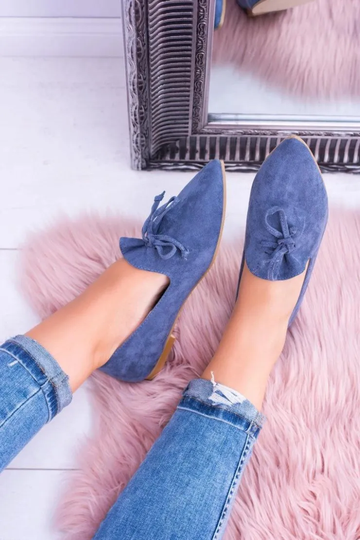 Boto Baleriny Klasyczne*Lu Boo Granatowe Baleriny W Szpic Lordsy Zamsz Feliciano