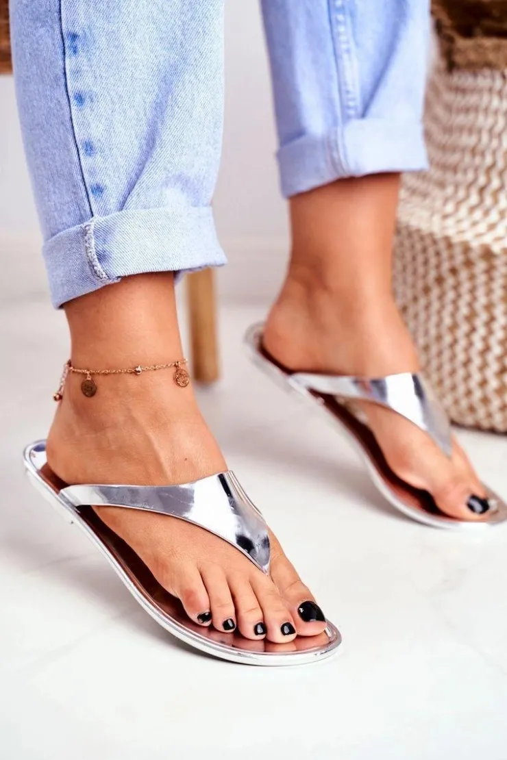 New Boto Lu Boo Metaliczne Japonki Srebrne Miny II gat.