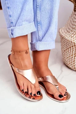 Damskie Boto Lu Boo Metaliczne Japonki Różowe Złoto Miny II gat.