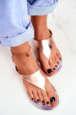 Damskie Boto Lu Boo Metaliczne Japonki Różowe Złoto Miny II gat.