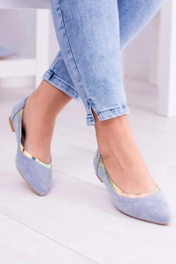 Boto Baleriny Klasyczne*Lu Boo Niebieskie Transparentne Holograficzne Balerinki w Szpic Lison