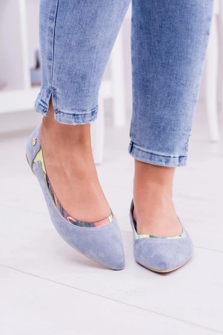 Boto Baleriny Klasyczne*Lu Boo Niebieskie Transparentne Holograficzne Balerinki w Szpic Lison