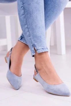 Damskie Boto Lu Boo Niebieskie Zamszowe Balerinki w Szpic Cyrkonie Macron