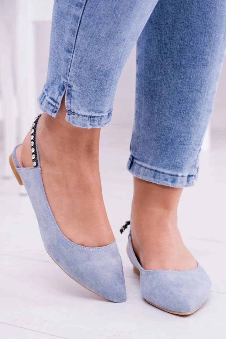 Damskie Boto Lu Boo Niebieskie Zamszowe Balerinki w Szpic Cyrkonie Macron