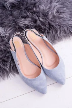 Damskie Boto Lu Boo Niebieskie Zamszowe Balerinki w Szpic Cyrkonie Macron