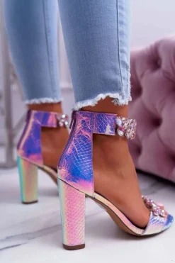 Boto Sandały Na Obcasie*Lu Boo Opalizujące Różowe Sandały Cyrkonie Lambada