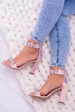Boto Sandały Na Obcasie*Lu Boo Opalizujące Sandały Champagne Cyrkonie Lambada