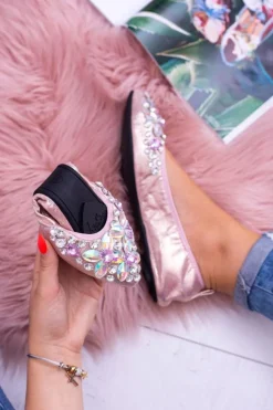 Damskie Boto Lu Boo Różowe Balerinki na Gumce Kamienie Even