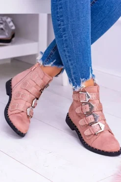 Best Boto Lu Boo Różowe Botki Virginia Rock Star Nity Klamry Zamsz