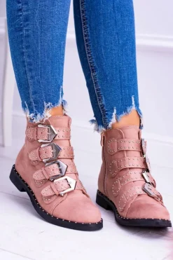 Best Boto Lu Boo Różowe Botki Virginia Rock Star Nity Klamry Zamsz