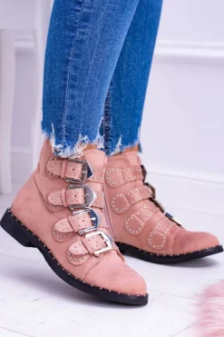 Best Boto Lu Boo Różowe Botki Virginia Rock Star Nity Klamry Zamsz