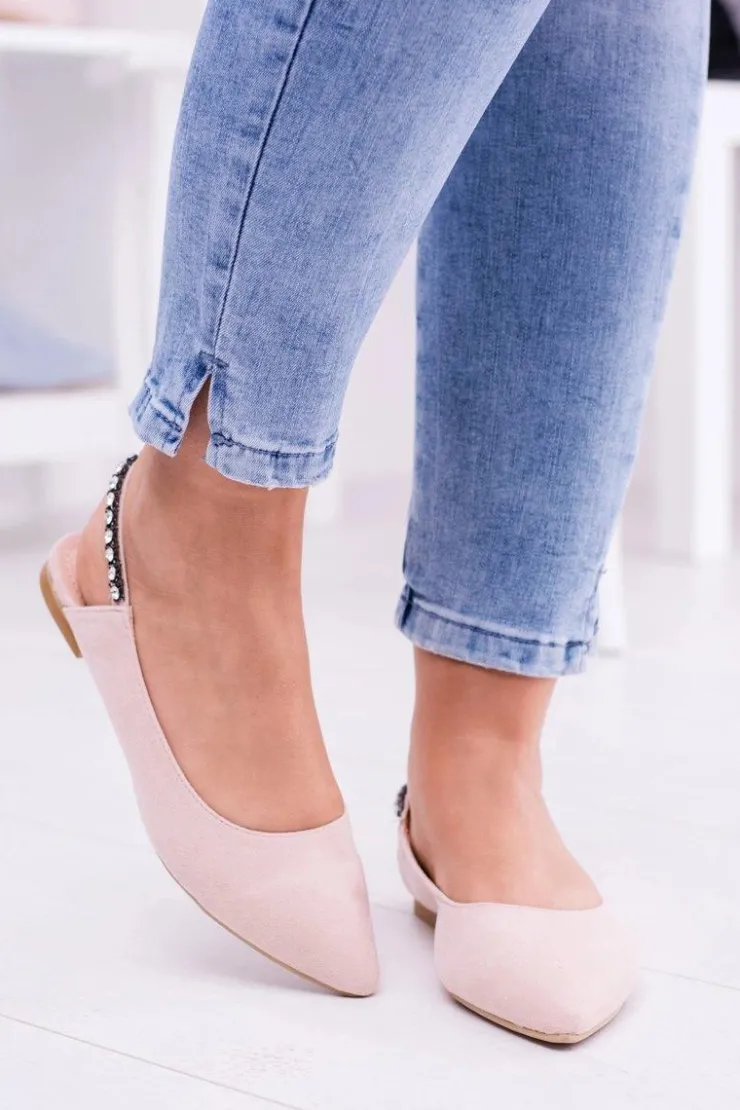 Boto Baleriny Klasyczne*Lu Boo Różowe Zamszowe Balerinki w Szpic Cyrkonie Macron