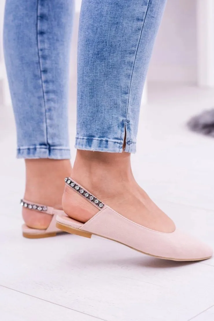 Boto Baleriny Klasyczne*Lu Boo Różowe Zamszowe Balerinki w Szpic Cyrkonie Macron