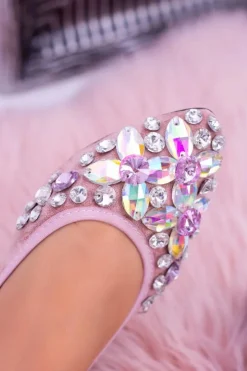 Damskie Boto Lu Boo Różowe Zamszowe Balerinki na Gumce Kamienie Even