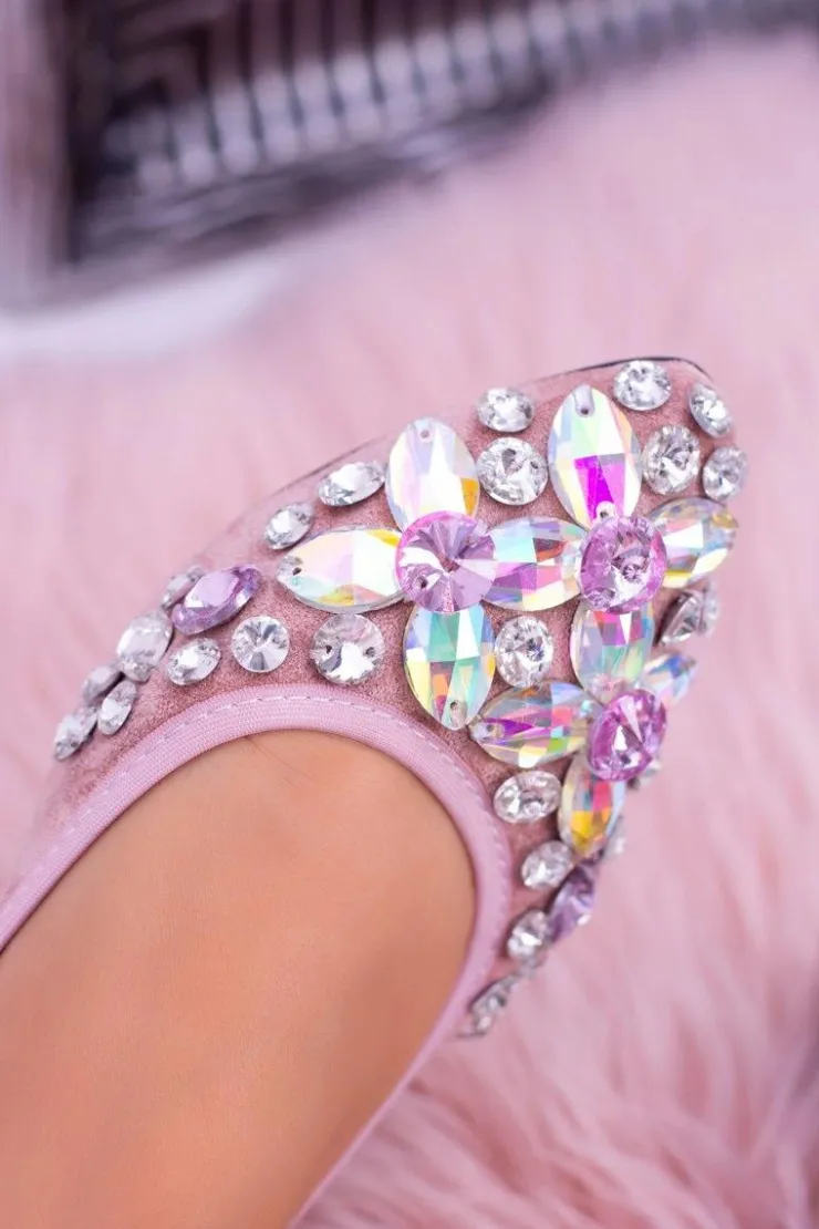 Damskie Boto Lu Boo Różowe Zamszowe Balerinki na Gumce Kamienie Even