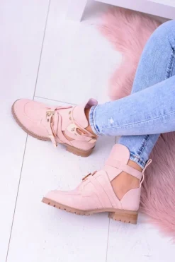 Damskie Boto Lu Boo Różowe Zamszowe Botki Z Wycięciami Rock Girl