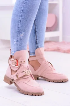 Damskie Boto Lu Boo Różowe Zamszowe Botki Z Wycięciami Rock Girl