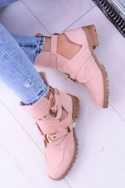 Damskie Boto Lu Boo Różowe Zamszowe Botki Z Wycięciami Rock Girl