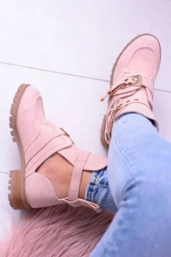 Damskie Boto Lu Boo Różowe Zamszowe Botki Z Wycięciami Rock Girl