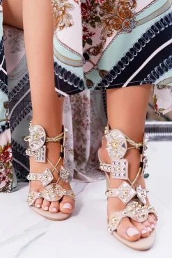 Damskie Boto Lu Boo Sandały Na Szpilce Dżety Ćwieki Rockers Beżowe