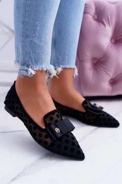 Damskie Boto Lu Boo Siatkowe Baleriny Czarne Lordsy Mamba