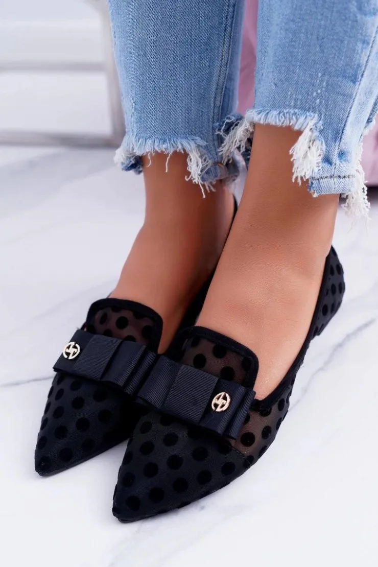 Damskie Boto Lu Boo Siatkowe Baleriny Czarne Lordsy Mamba